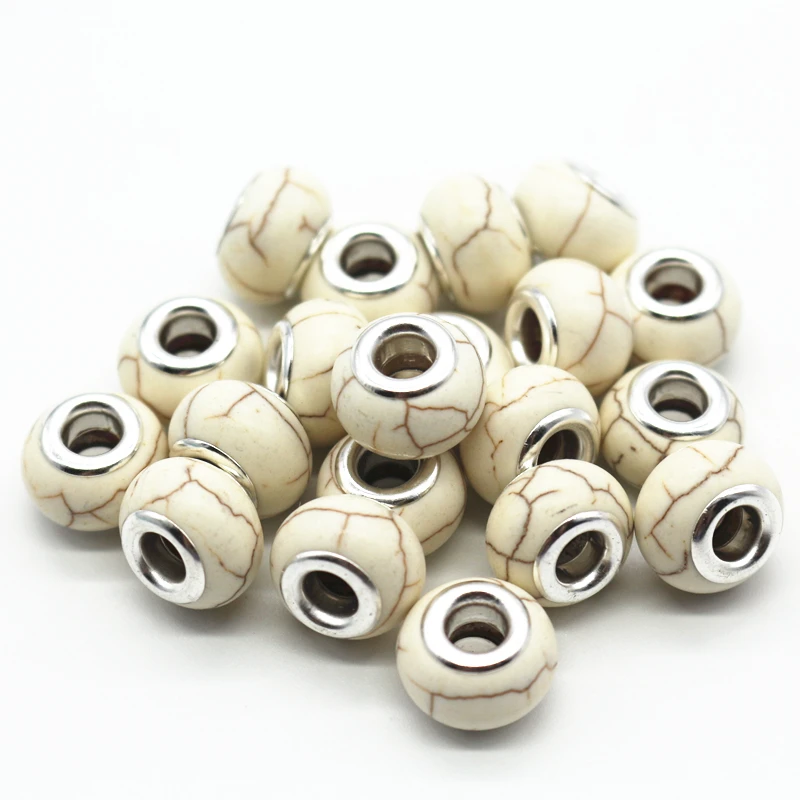 30 шт./лот синий/белый цвет Выберите 14 мм большое отверстие свободные бусины