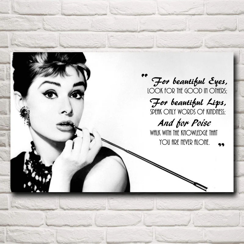 

FOOCAME Audrey Hepburn Classic Movie Quote Vintage Painting Art Silk Posters and Prints Home Decoration Wall Living Room Bedroom