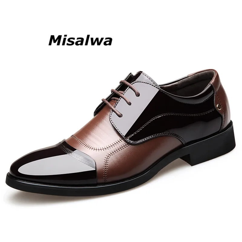 Туфли Misalwa мужские из лакированной кожи роскошные брендовые деловые на шнуровке