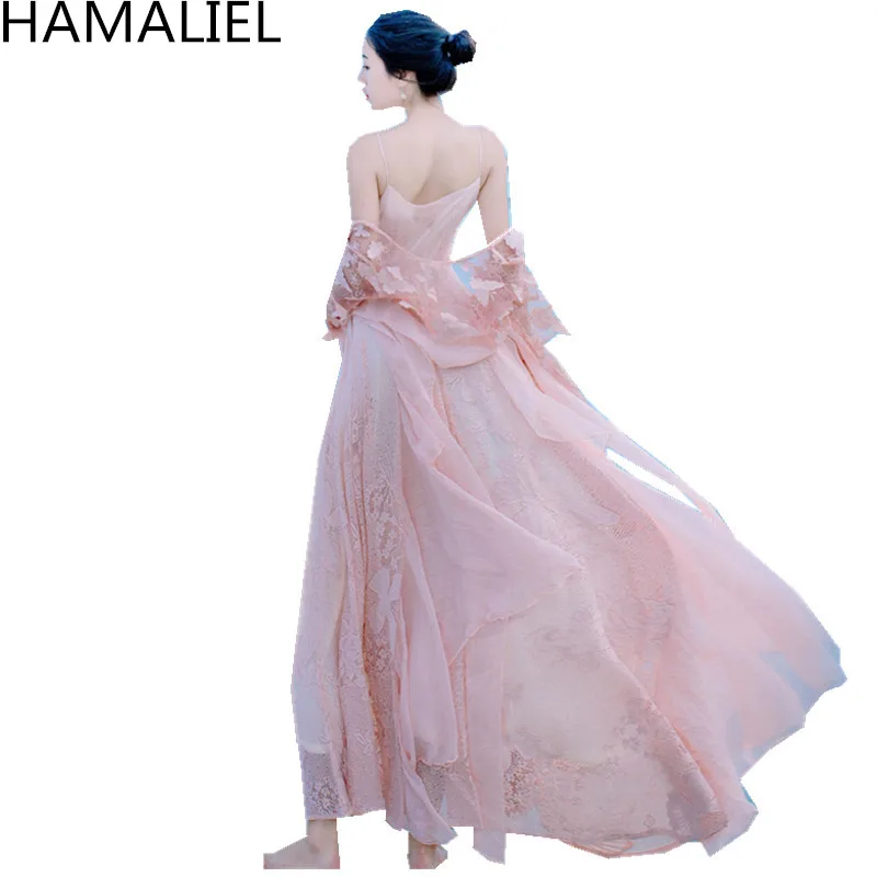 Женское длинное пляжное платье HAMALIEL розовое с кружевной вышивкой лето 2018|maxi beach