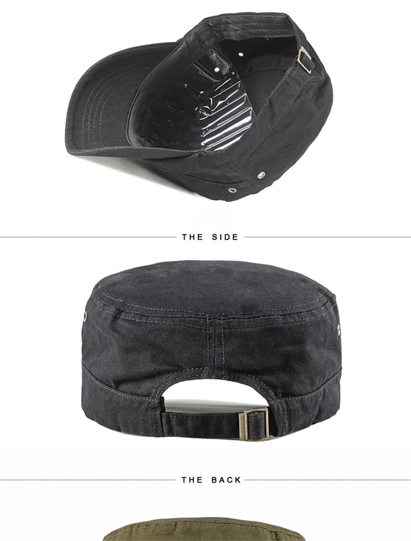 Newest Cotton Breathable Casual Flat Mens Female Thin Section Wide Curling Brim Outdoor Sunshade Black Adjustable Military Cap