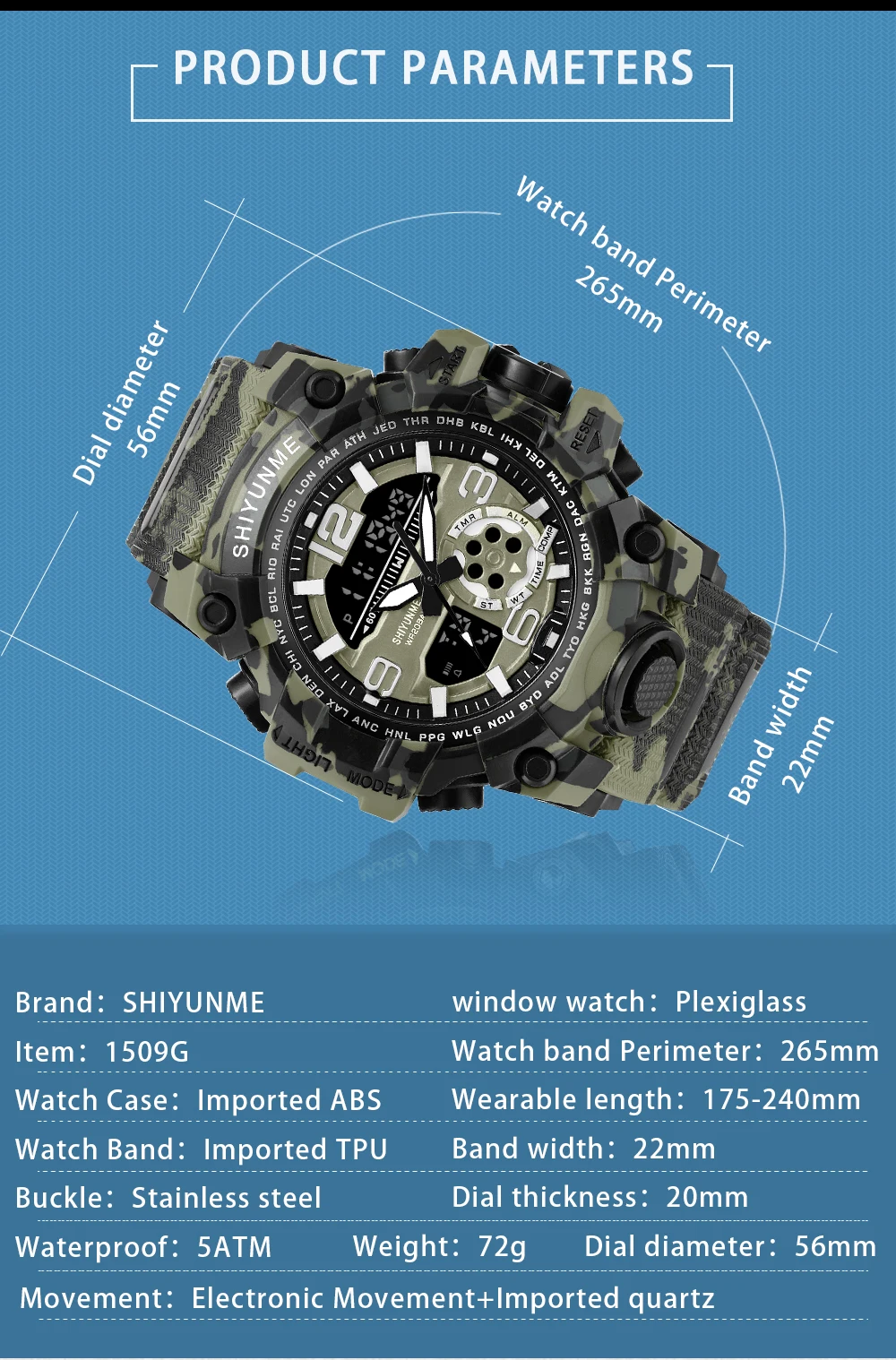 Камуфляж военные часы Для мужчин Водонепроницаемый Dual Time Дисплей Для мужчин s наручные Спорт цифровой аналоговый мужские кварцевые часы