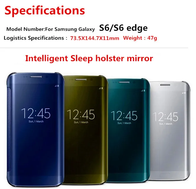 Mirror Clear Smart Cover View For Samsung GALAXY S6 Edge Case Screen Flip Leather Galaxy G9200 G920 | Мобильные телефоны и