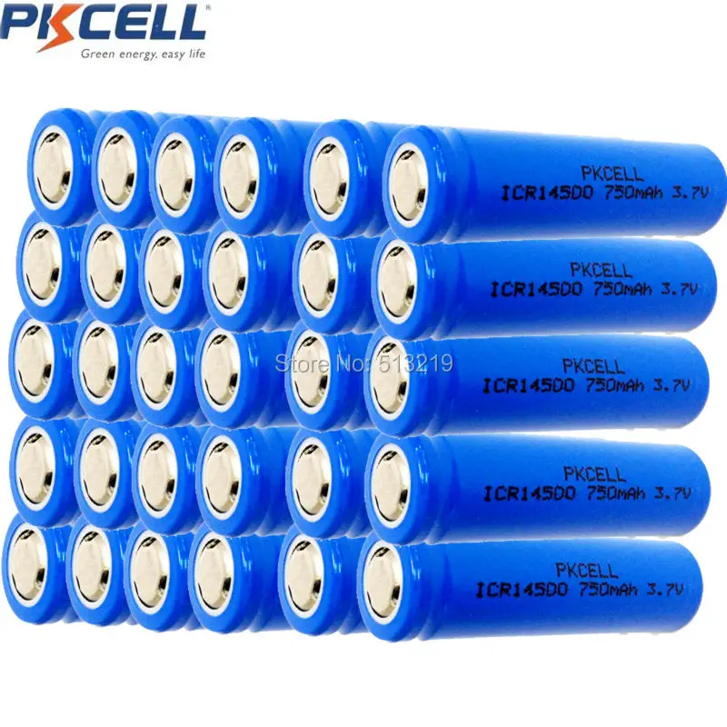 30 шт. PKCELL 14500 750mAh 3 7 V литий ионная аккумуляторная батарея AA литиевая для