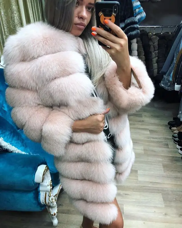 Orange Pink Furealux натуральный Лисий мех, высококачественное пальто из лисьего меха с отстегивающимися рукавами, все можно удалить из натурального меха - Цвет: Orange Pink