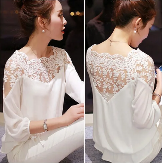 Fun Orange new fashion summer blouse women casual chiffon lace version loose stitching sleeve blusa feminina shirt |