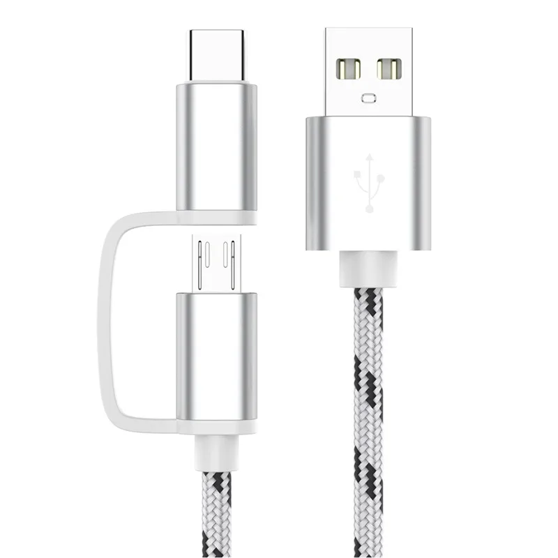 2 в 1 usb зарядный кабель для samsung оплетка Micro usb type C данные синхронизировать мобильный телефон USB C type-C кабель код для Xiaomi huawei LG