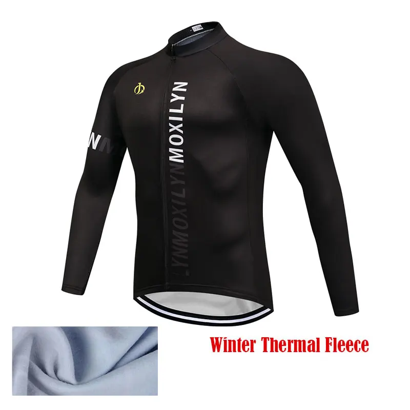 jersey with fleece 1 Moxilyn, набор Джерси для велоспорта, Зимняя Теплая Флисовая одежда с длинным рукавом для гонок, одежда для велоспорта, одежда для велоспорта Ropa Ciclismo, черная одежда для велоспорта - Цвет: jersey with fleece 1
