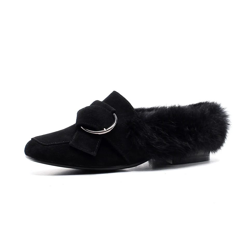 Kmeioo женские лоферы зимние Шлёпанцы Buckle Mule слайды квадратный носок Туфли без