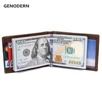 genodern vintage crazy horse leather money clip slim purse for men genuine leather rfid blocking mini money clip