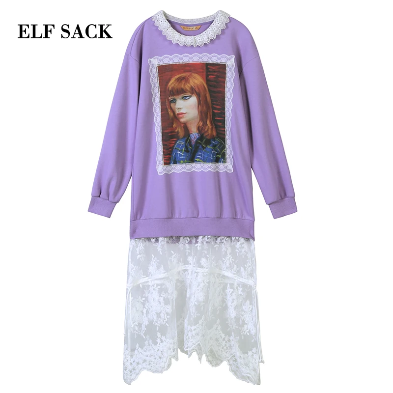 ELFSACK зимнее новое платье женское хлопковое повседневное прямое Женское Платье До