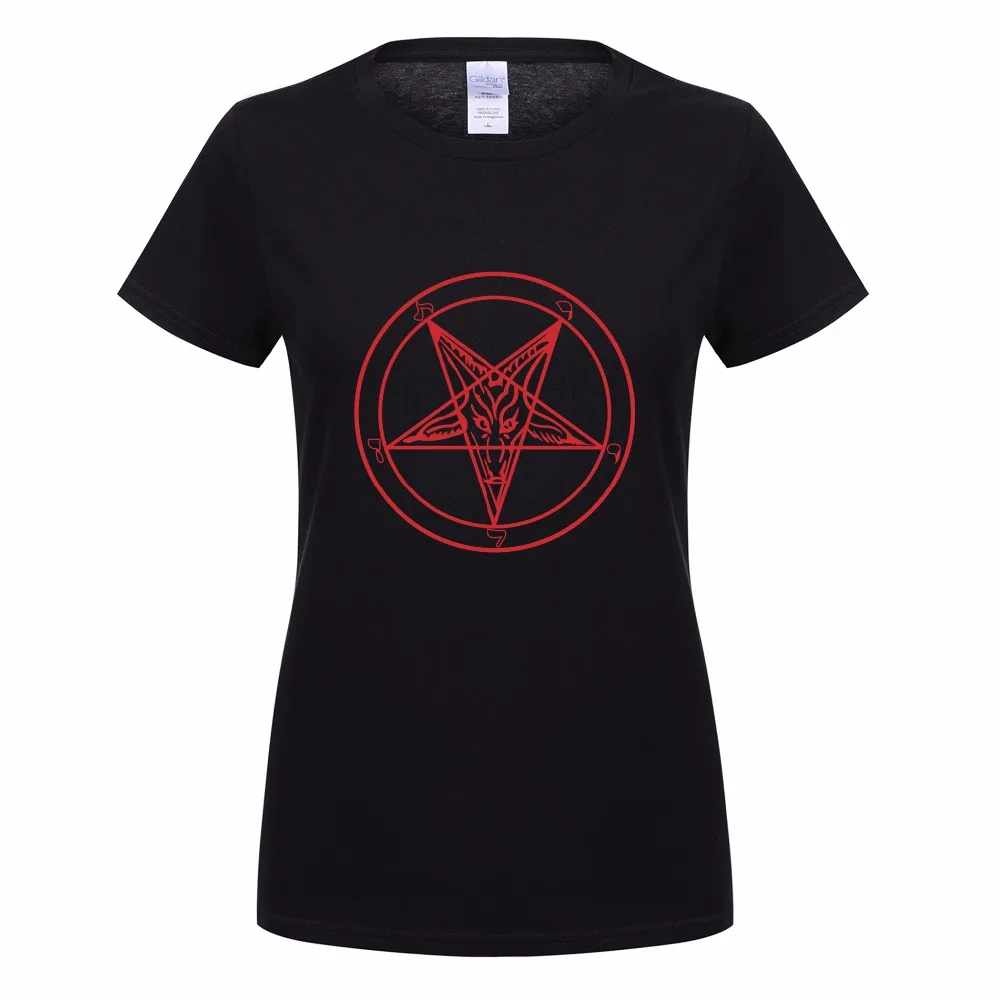 Женская хлопковая футболка с коротким рукавом и круглым вырезом Satan Goat Baphomet OT