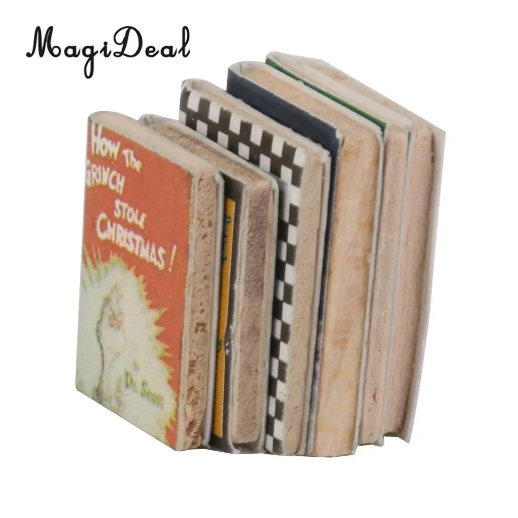 MagiDeal Красочные 6 шт 1/12 весы деревянные миниатюрные книги для игрушечного домика