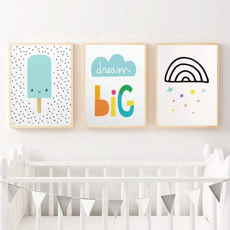 

Rainbow Nursery Wall Art Print Canvas Posters Cartoon Dream Big Painting Decorative Picture Nordic Kids Bedroom Decoration