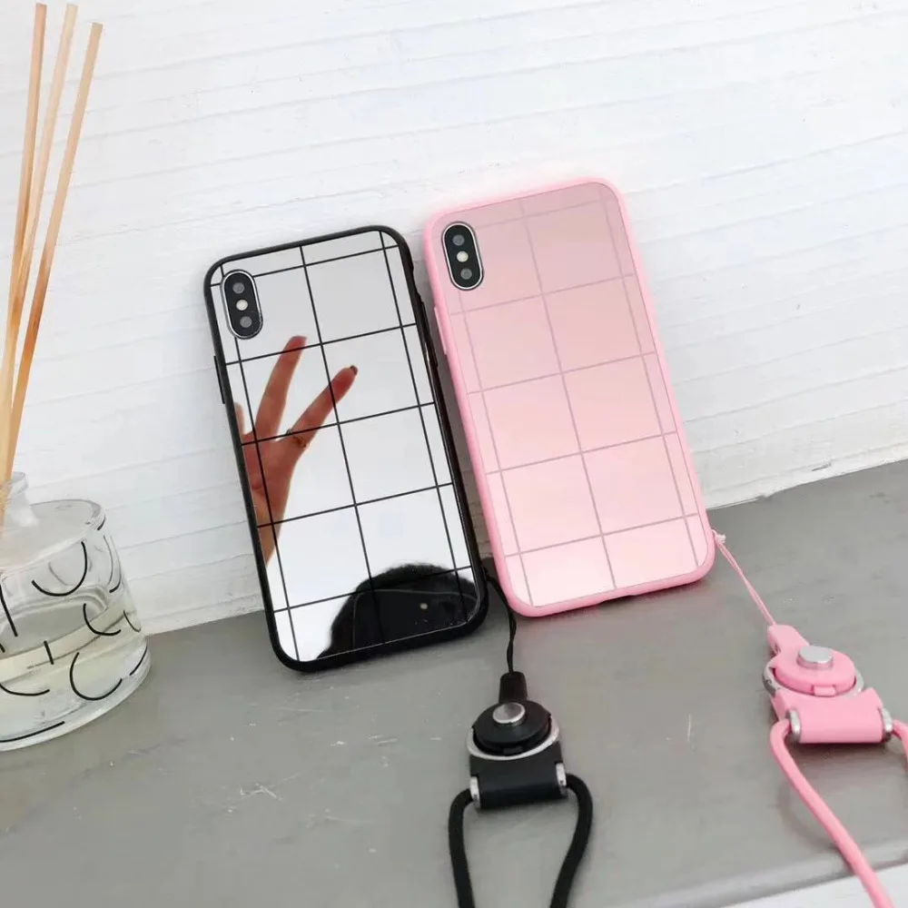 Zxtrby зеркало для макияжа чехол iPhone XR XS XSM X 6 S 7 8 плюс плед полоса глянцевый телефона
