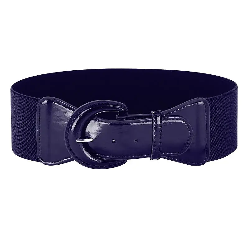 navy blue 3 Дизайнерские ремни для женщин, Дамская мода, женский ремень из искусственной кожи, широкий металлический крючок, эластичный черный коричневый женский пояс с эластичной резинкой на талии - Цвет: navy blue 3