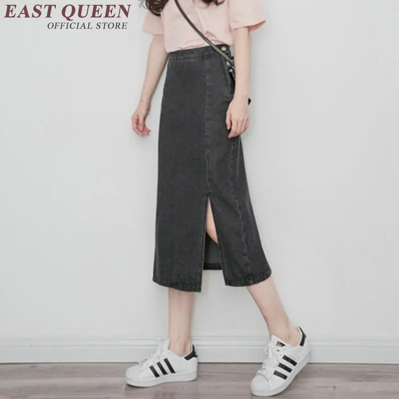 Женская джинсовая юбка длинная Осенняя с разрезом сбоку KK1667 H|jean skirt long|fashion long