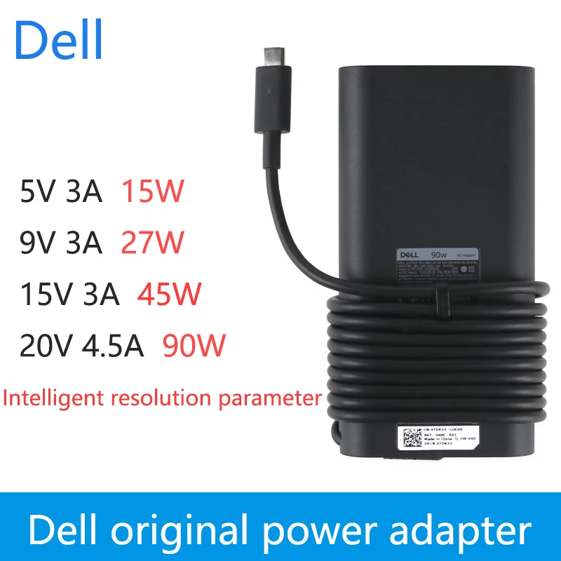 Подлинная Dell оригинальный 20V 4.5A 90W USB C Тип ноутбук адаптер переменного тока