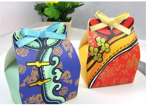 

Free Shipping 100pcs/lot Most Popular Wedding Gift Boxes "Chinese Tang Suit"Series Wedding Candy Box Including Ribbon Decoration