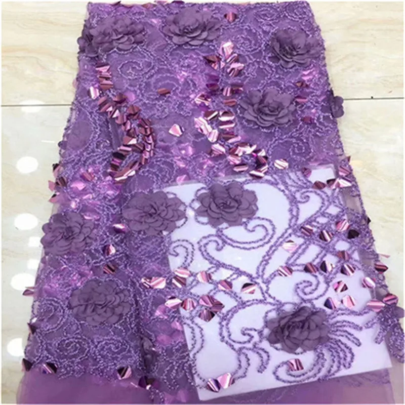 3D Flowers In Gray French Lace Fabric Sequing High Quality Net African With Fabrics For Wedding | Дом и сад