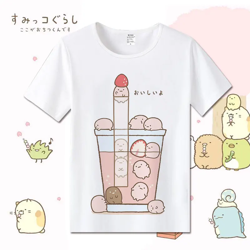 Новые хлопковые футболки Sumikko Gurashi для женщин Студенческая футболка с героями