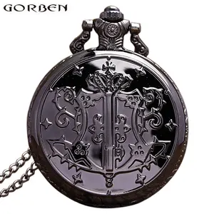 Карманные часы Kuroshitsuji Black Butler с японским аниме, чехол на шею, брелок, кварцевые часы, подвеска на цепочке для женщин и мужчин, подарок