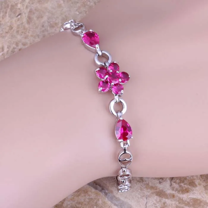 Романтический Красный кубический цирконий Посеребренная цепочка из звеньев