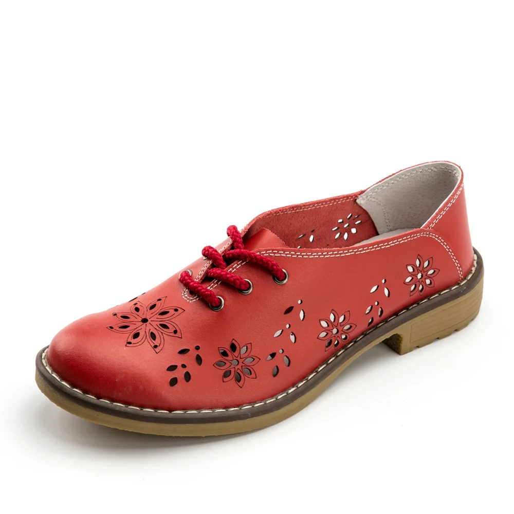 2823B Red WeiDeng/Женская обувь на плоской подошве из натуральной кожи; повседневные женские ботильоны; дизайнерские оксфорды с перфорацией типа «броги» на шнуровке; модная обувь ручной работы с цветком - Цвет: 2823B Red