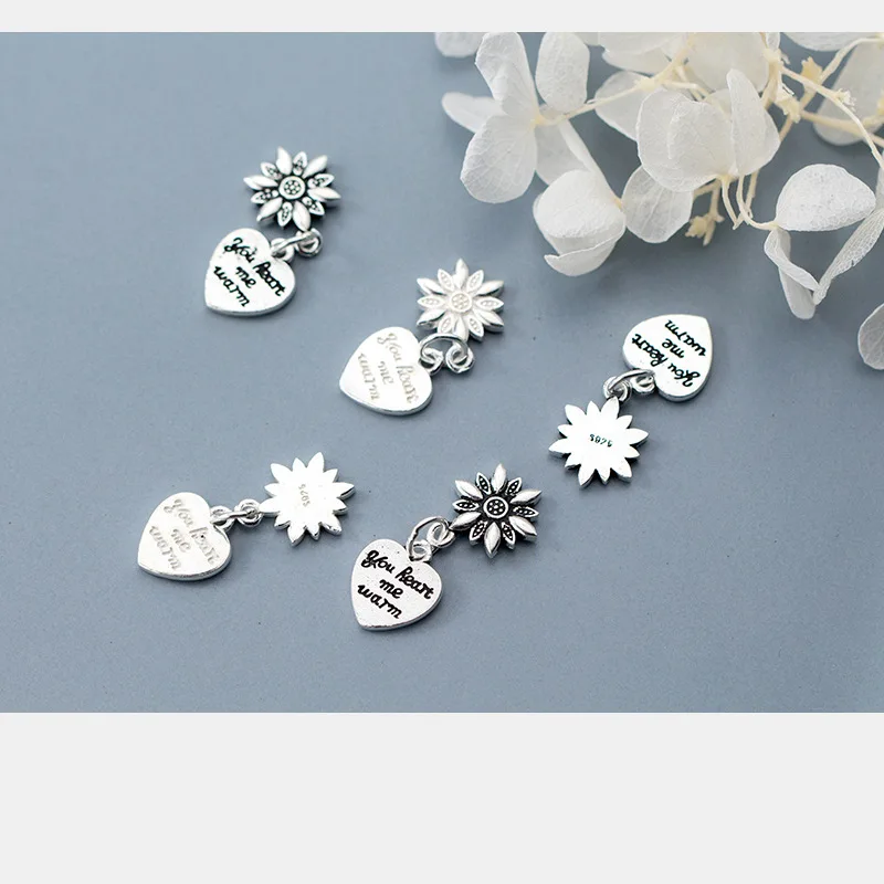 

UQBing 925 Sterling Silver Vintage Flower Heart Letter Charm For Women Lady DIY Necklaces Pendants Bracelet Jewelry Findings