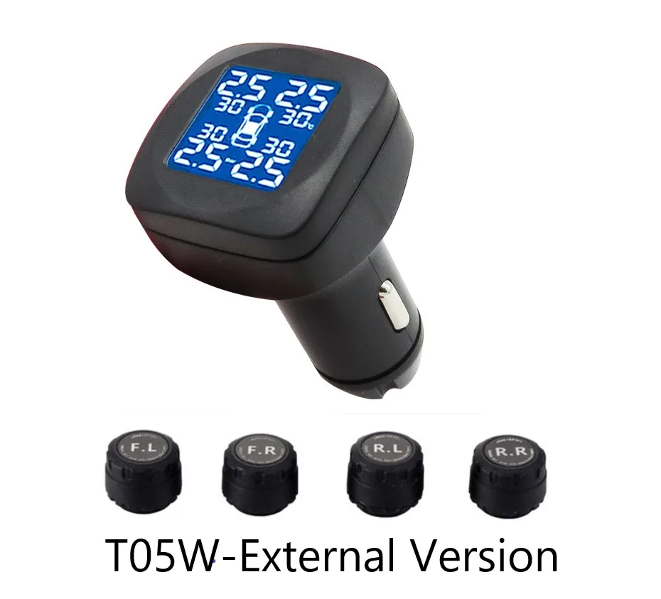 100 шт. в партии TPMS автомобильный датчик давления в шинах, 4 внешних датчика, Температурная сигнализация, прикуриватель Rospider T05W T05N - Тип: External