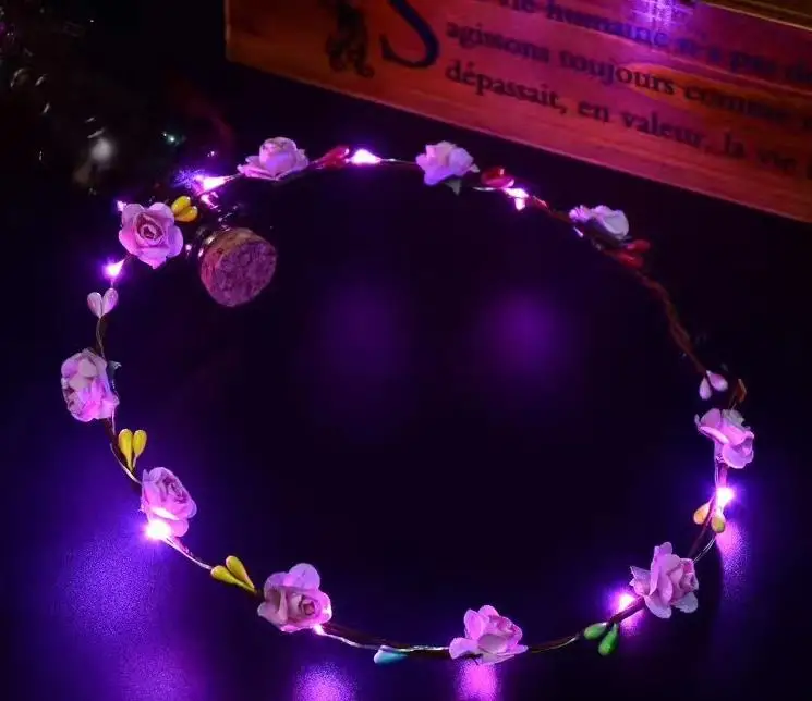 

Led Flower Wreath Headband Crown Festival Floral Garland Bohemia for Park Wedding Headdress Glow Hair Band Hen Party favor Decor