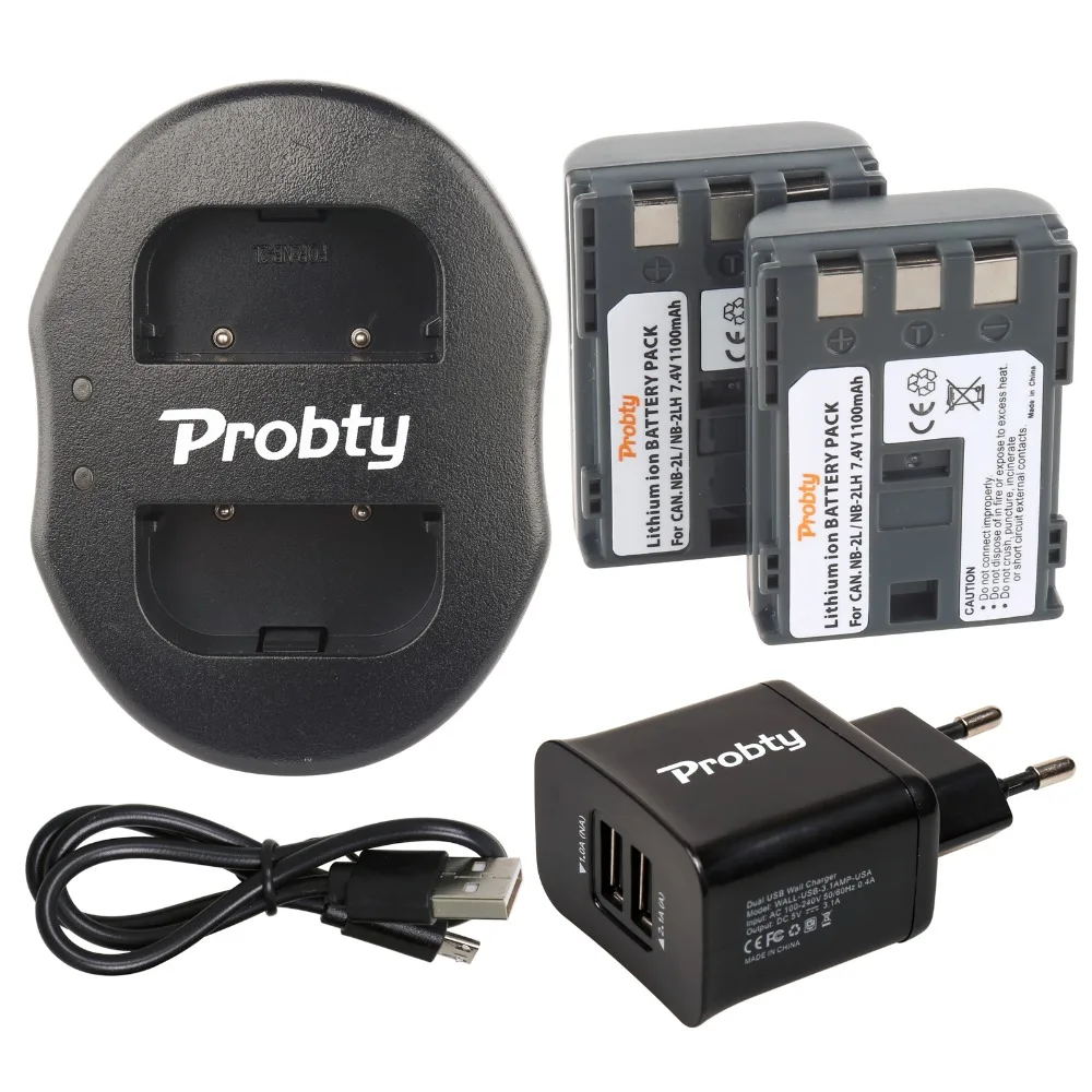 PROBTY 2 шт. NB-2L NB 2L NB-2LH батарея + ЖК дисплей Dual USB зарядное устройство 1 х США/ЕС штекер