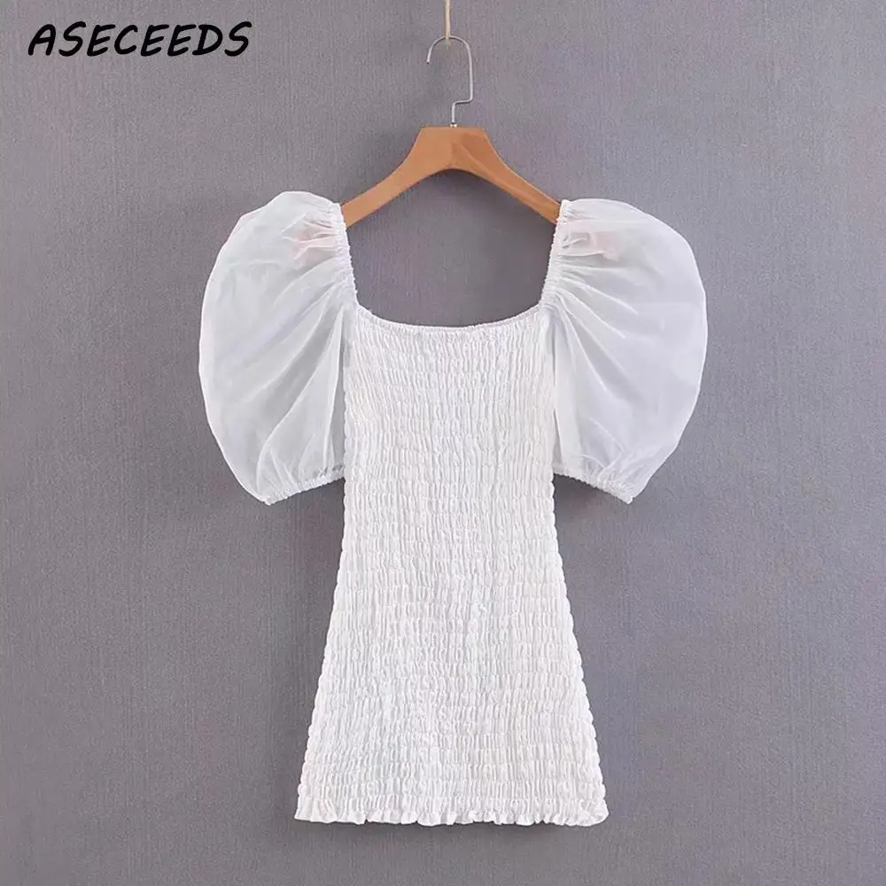 Лето 2019 boho Винтажное с рукавами-фонариками белое платье женское элегантное