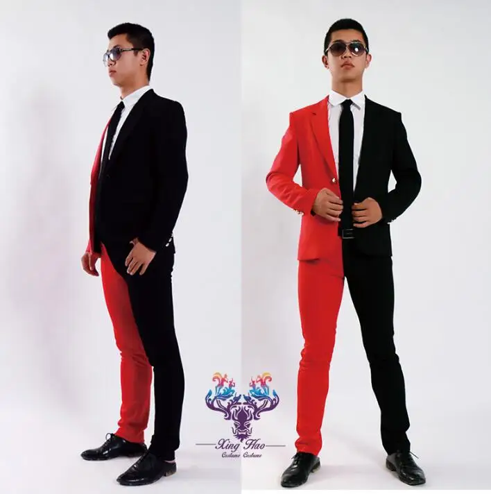 men suits designs homme terno stage costumes for singers men black red splice blazer dance clothes jacket star style dress