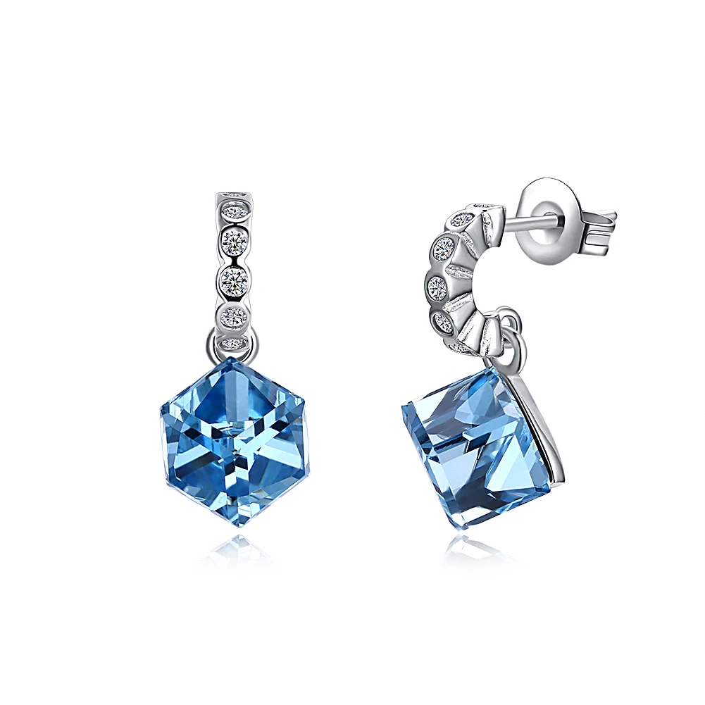 INALIS S925 LEKANI Crystals from Swarovski Blue Square Crystal Drop Earrings for Women Girls Gift Fine Jewelry Fashion Party NEW | Украшения