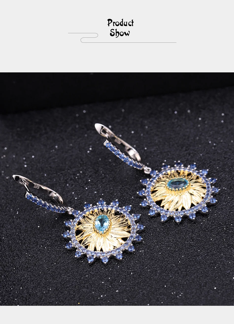 GEM'S BALLET 1.20Ct натуральный Швейцарский Голубой Топаз Подсолнух висячие серьги 925 пробы серебряные серьги ручной работы для женщин Brincos