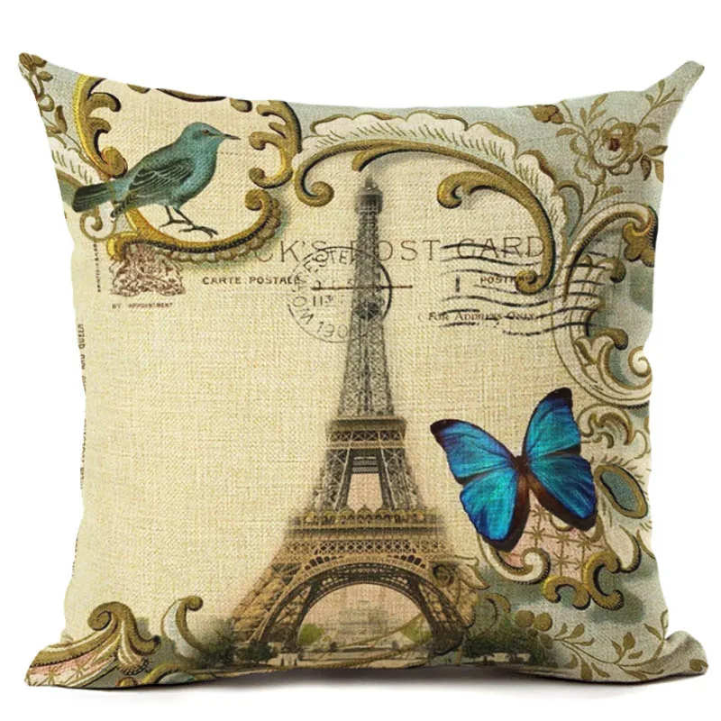 Fashion High Quality Cotton Linen Retro France Paris Eiffel Tower Car Decorative Throw Pillow Case Cushion Cover Sofa Home Decor | Дом и сад
