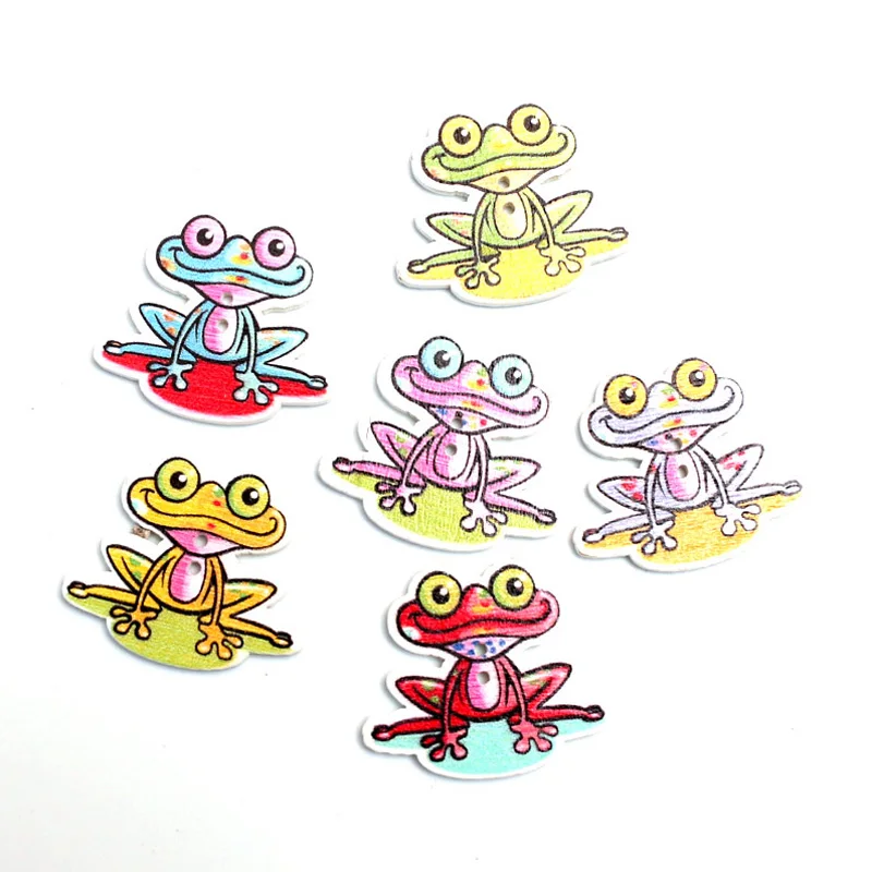 50pcs Mixed Frog Wooden Buttons For Clothes Needlework Scrapbooking Crafts Diy Sewing Accessories Wood Decoration | Дом и сад