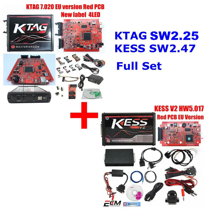 KESS KTAG Самый KTAG V7.020 V2.25 4LED Красный PCB Версия ЕС KESS V5.017 SW2.47 онлайн версия No Tokens Limited KESS 5,017 KTAG 7,020 - Цвет: KESS KTAG