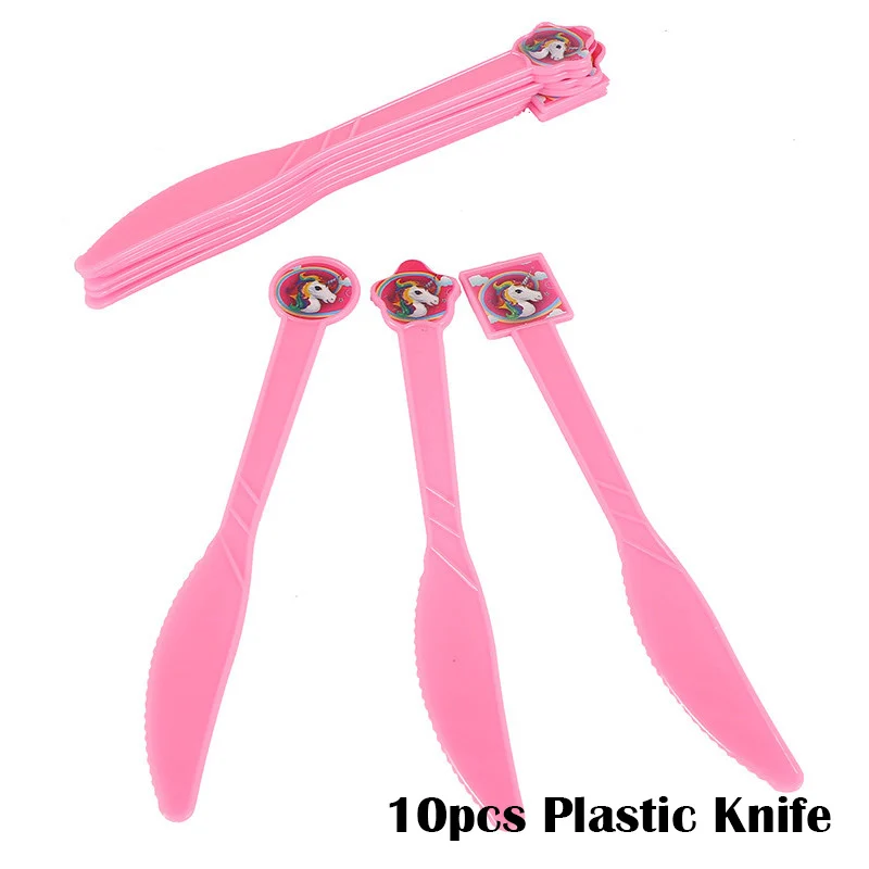 10pcs Plastic Knifes Вечерние одноразовые столовые приборы с единорогом для украшения вечеринки на день рождения Детские вечерние принадлежности с единорогом - Цвет: 10pcs Plastic Knifes