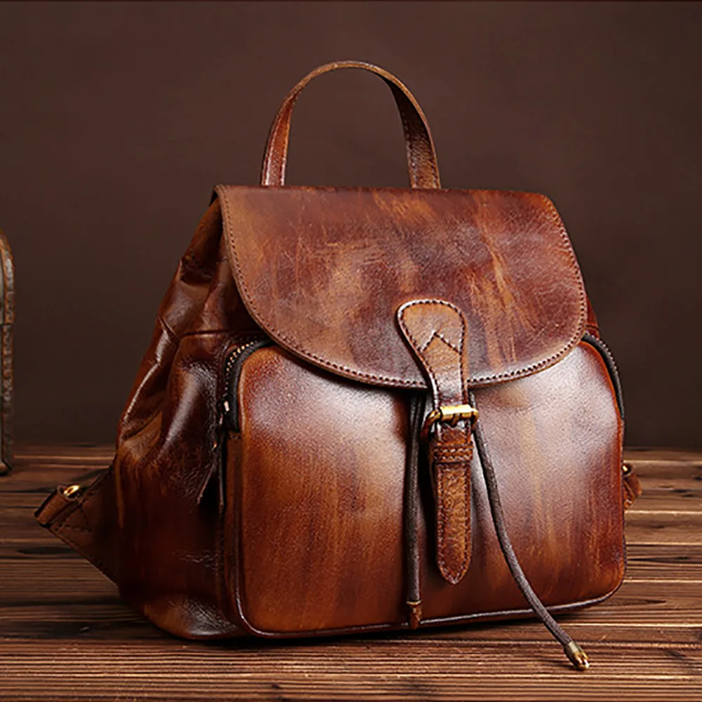 Женский винтажный рюкзак из натуральной воловьей кожи школьный для девушек
