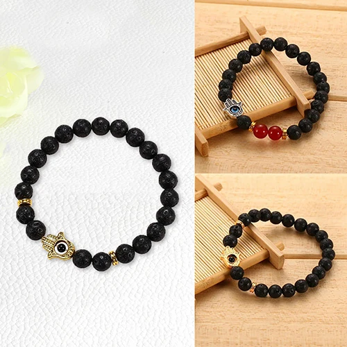 Новинки Для женщин Винтаж evil eye рука Фатимы Каббала лавы Бусины браслет ювелирных