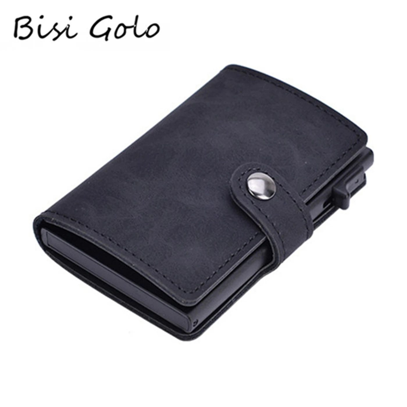 

BISI GORO RFID Blocking Card Holder PU Leather Card Wallet Aluminum Single Box 2021 Fashion Bank Card Holder for Men and Women