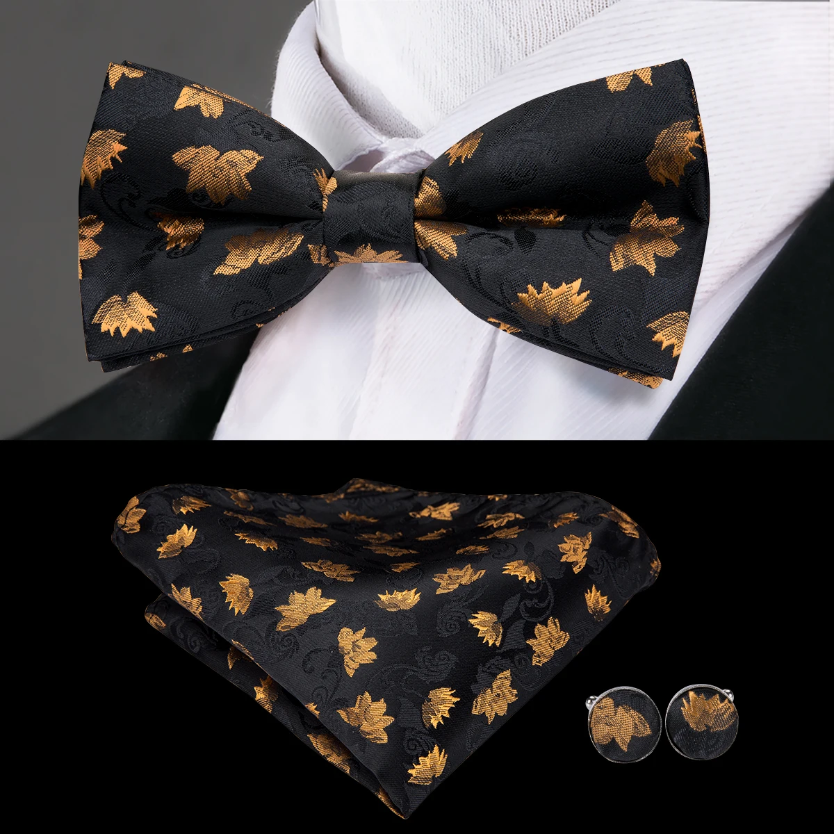 Hi Tie Классический вечерний свадебный галстук бабочка набор золотой Цветочный