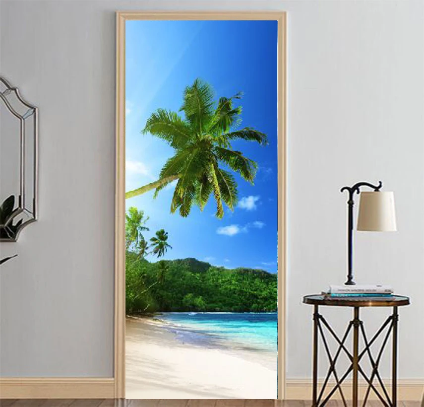 Coconut Beach Wall Murals Stickers Door Sticker Wallpaper Decals Home Decoration Aug083034 | Дом и сад