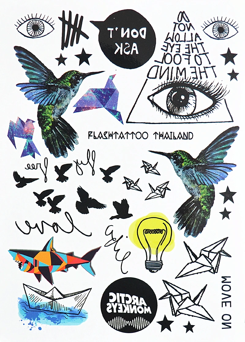 #392 Hummingbird электрическая лампочка бумажная лодка глаз временная татуировка для