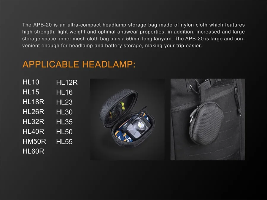FENIX APB-20 мешок хранения, применимые фары HL12R HL23 HL26R HL30 HL32R HL40R HL50