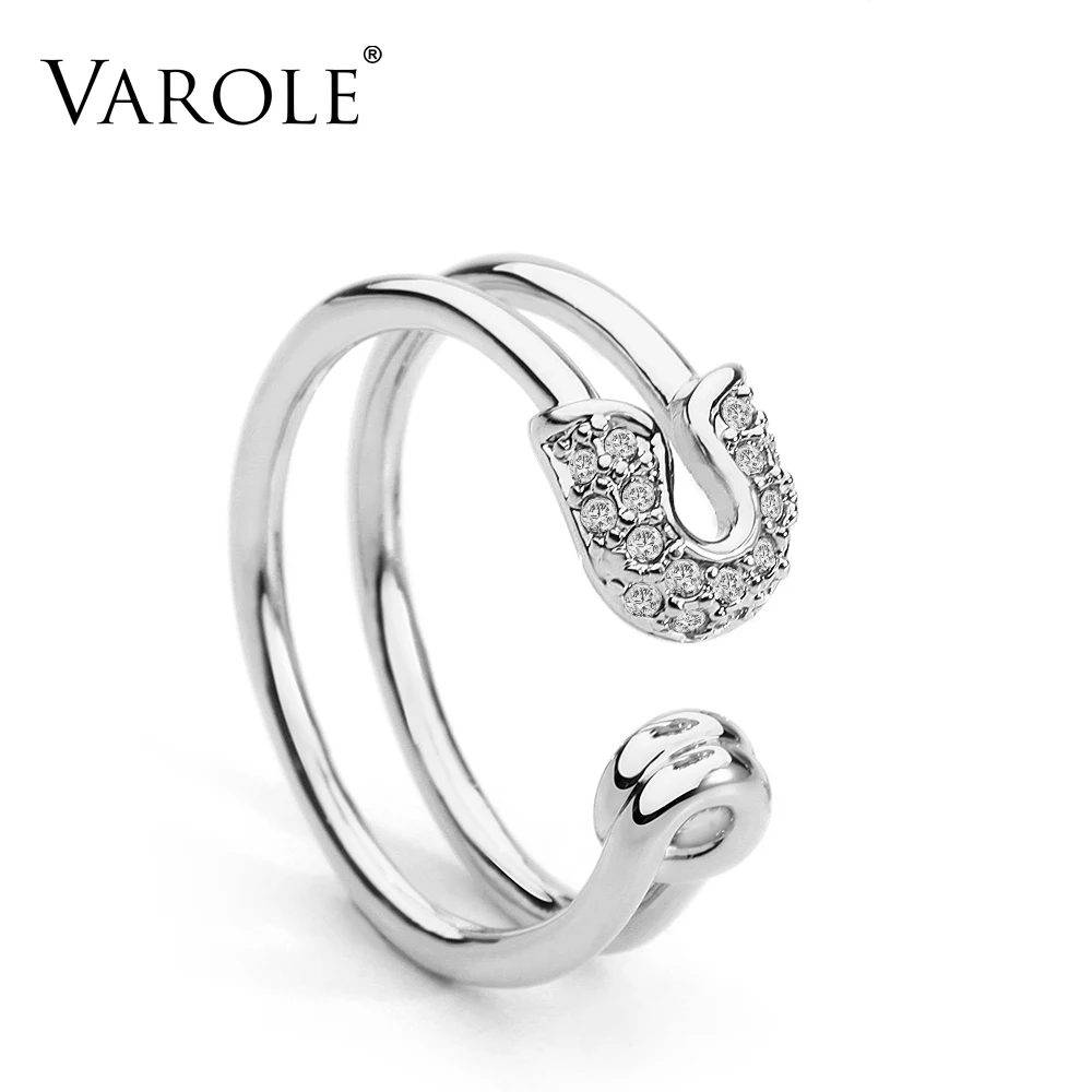 Silver Color VAROLE уникальный бумажный зажим золотого цвета кольцо среднего размера Блестящий Кристалл Модные кольца для суставов палец для женщин ювелирные изделия - Цвет основного камня: Silver Color