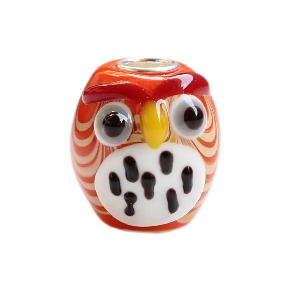 Стеклянная бусина Очаровательная Сова из серебра 925 пробы подходящая под