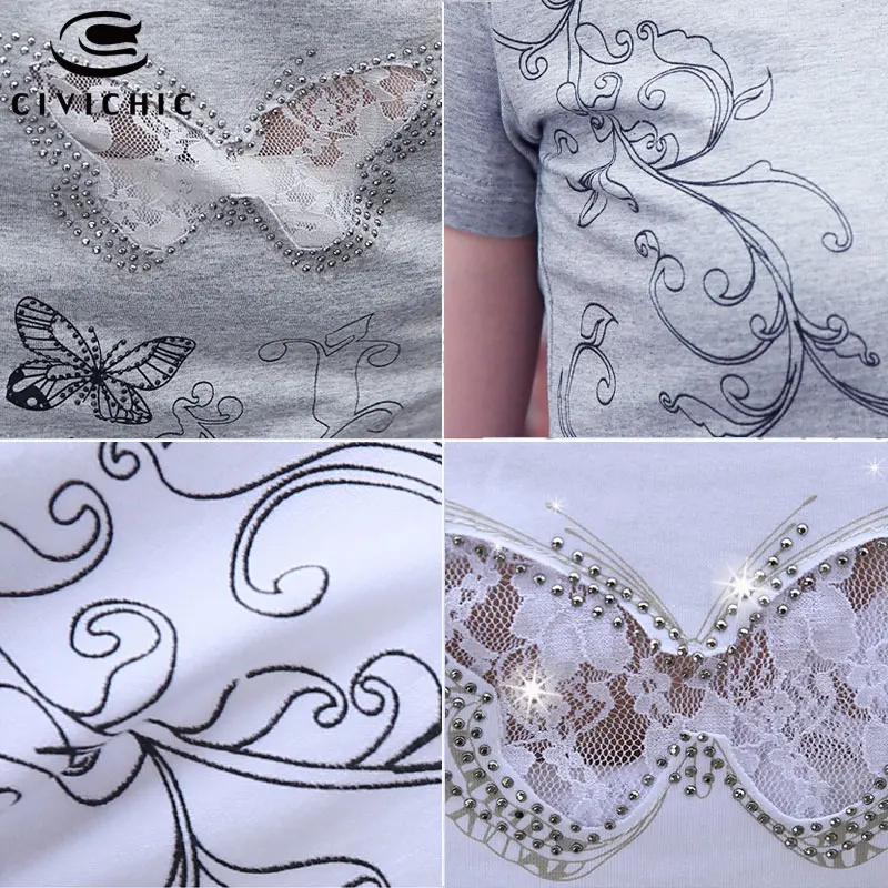 

CIVI CHIC Butterfly Print Summer Tees Women Chinese Ethnic T-shirt O Neck Cotton Tops Wear Slim Hollow T Shirts Plus Size WST37